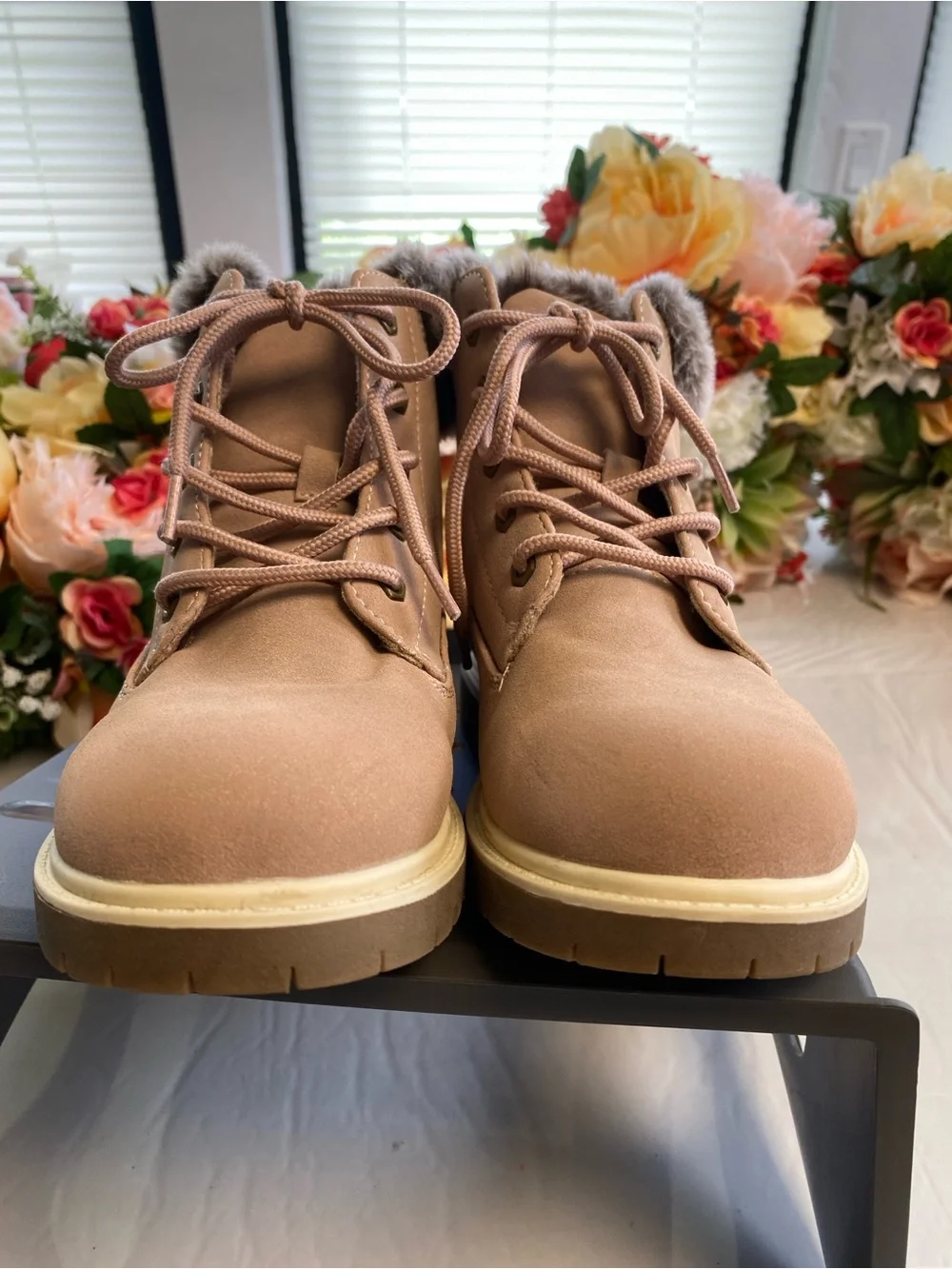 Thereabouts London Faux Fur Hiker Boots Taupe Memory Foam Girls 1M